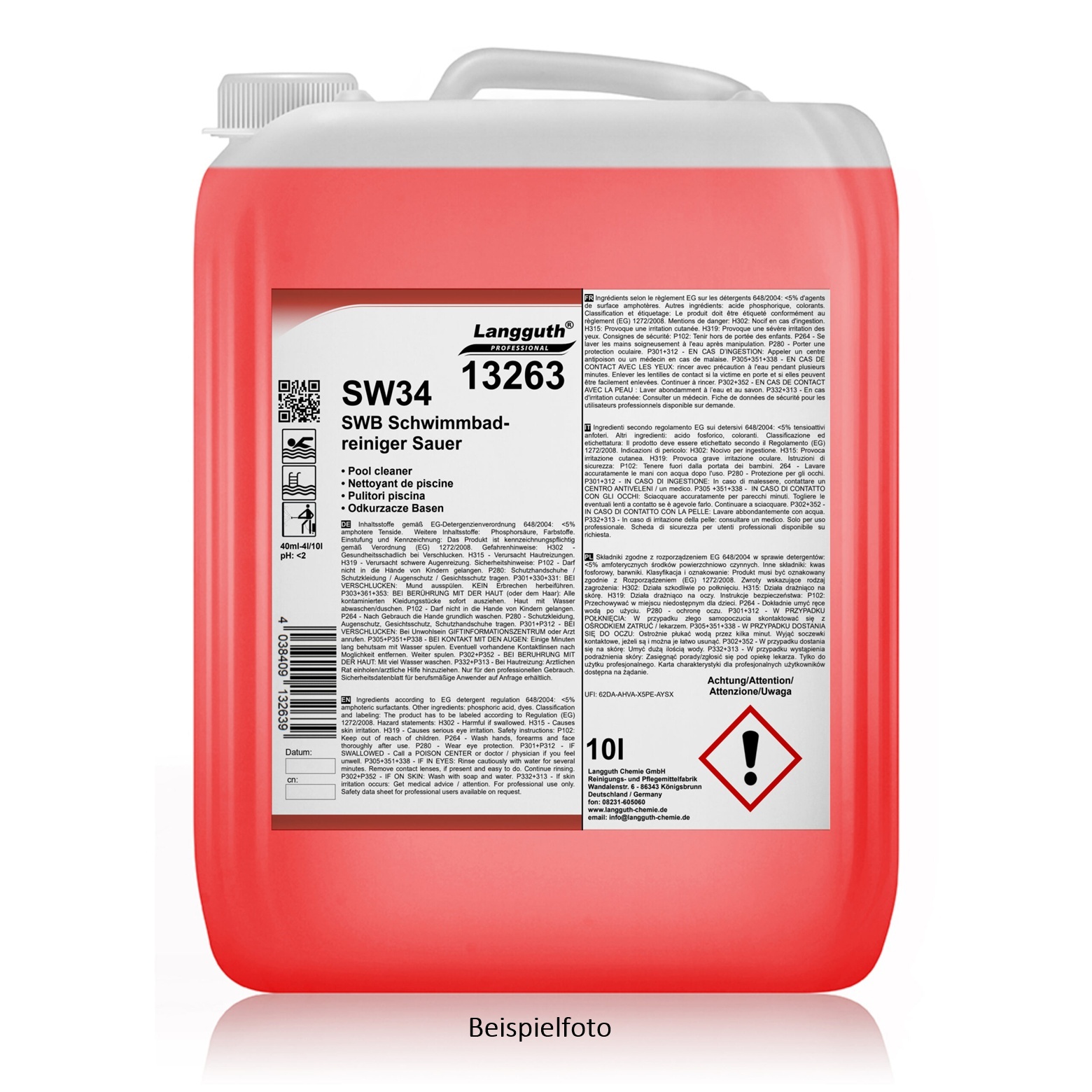 Schwimmbadreiniger SW34 Sauer 10L Kanister - 1 Palette