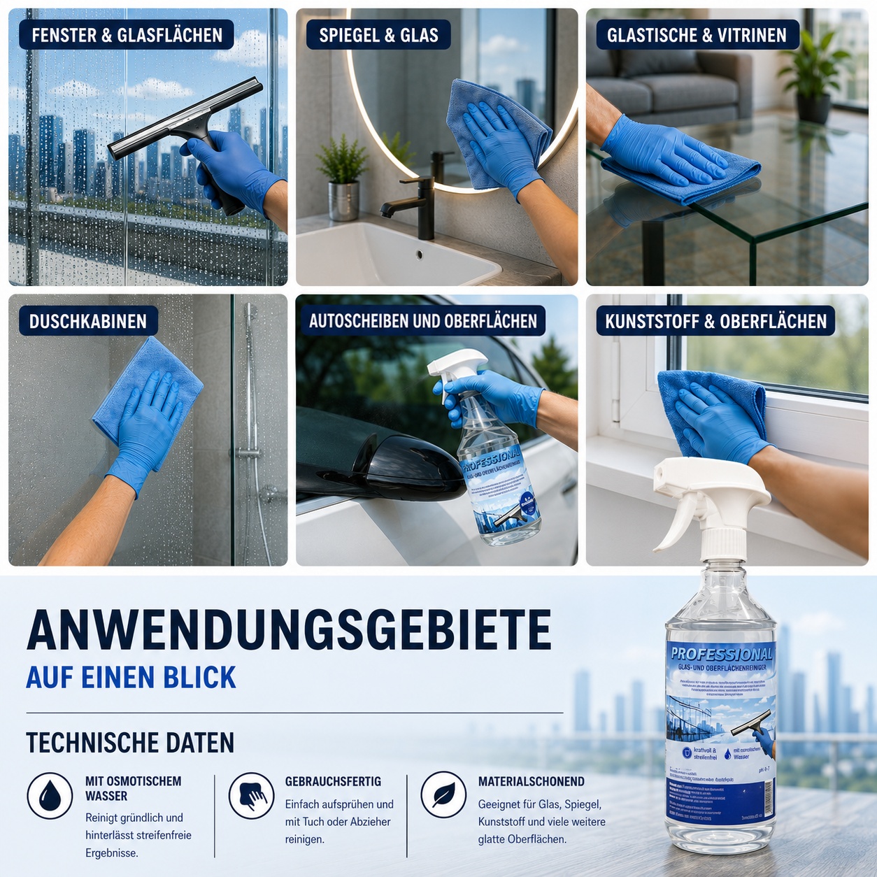 12x Professional Glasreiniger mit Osmosewasser Oberflächenreiniger streifenfrei