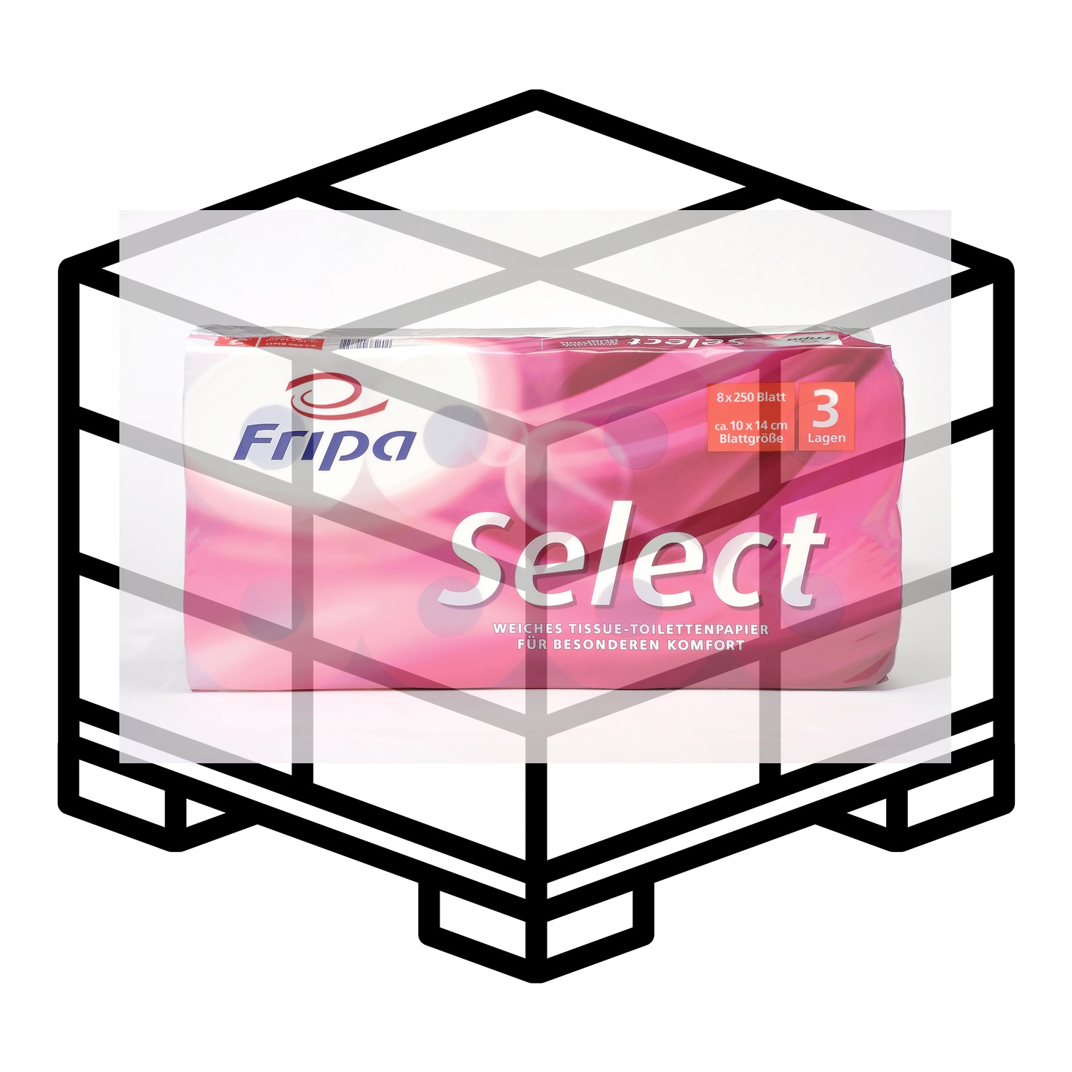 Fripa Toilettenpapier Select 250 Blatt, 3-lagig, hochweiß - 1 Palette 1.056 Rollen