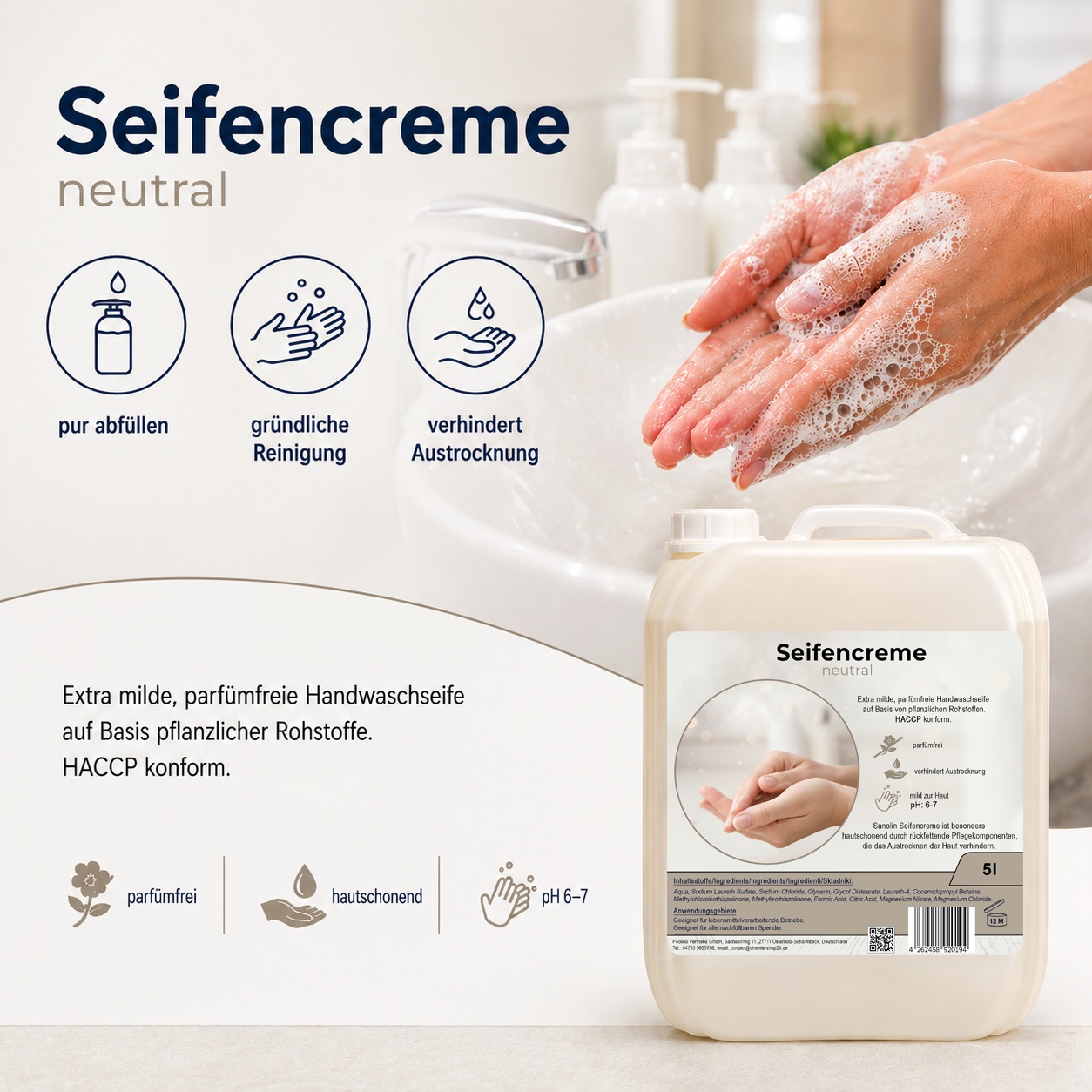 Seifencreme neutral 5 Ltr. Flüssigseife für Seifenspender