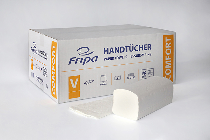 Fripa COMFORT Papierhandtücher, 25 x 23 cm, 2-lagig, V-Falz - 1 Palette