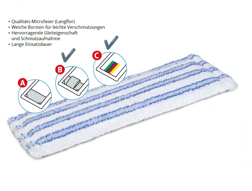 Mopp Premium Microfaser 40/50cm, Tasche-Lasche, Microfasermopp mit weichen Borstenstreifen