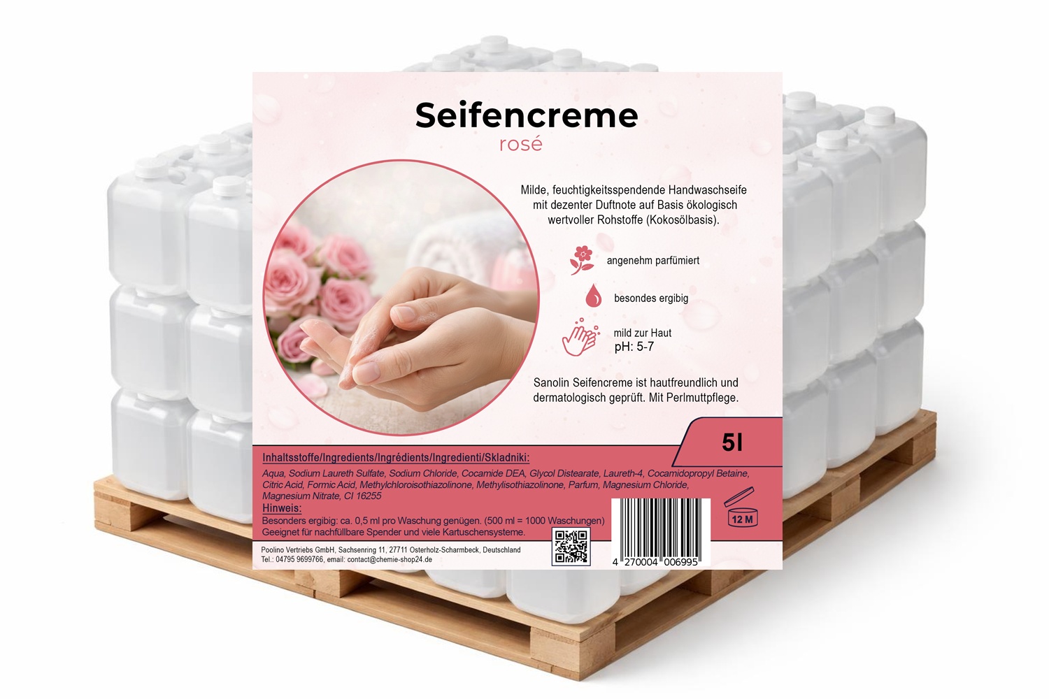 Seifencreme mild, rose, zum Nachfüllen, im 5 l Kanister 1 Palette