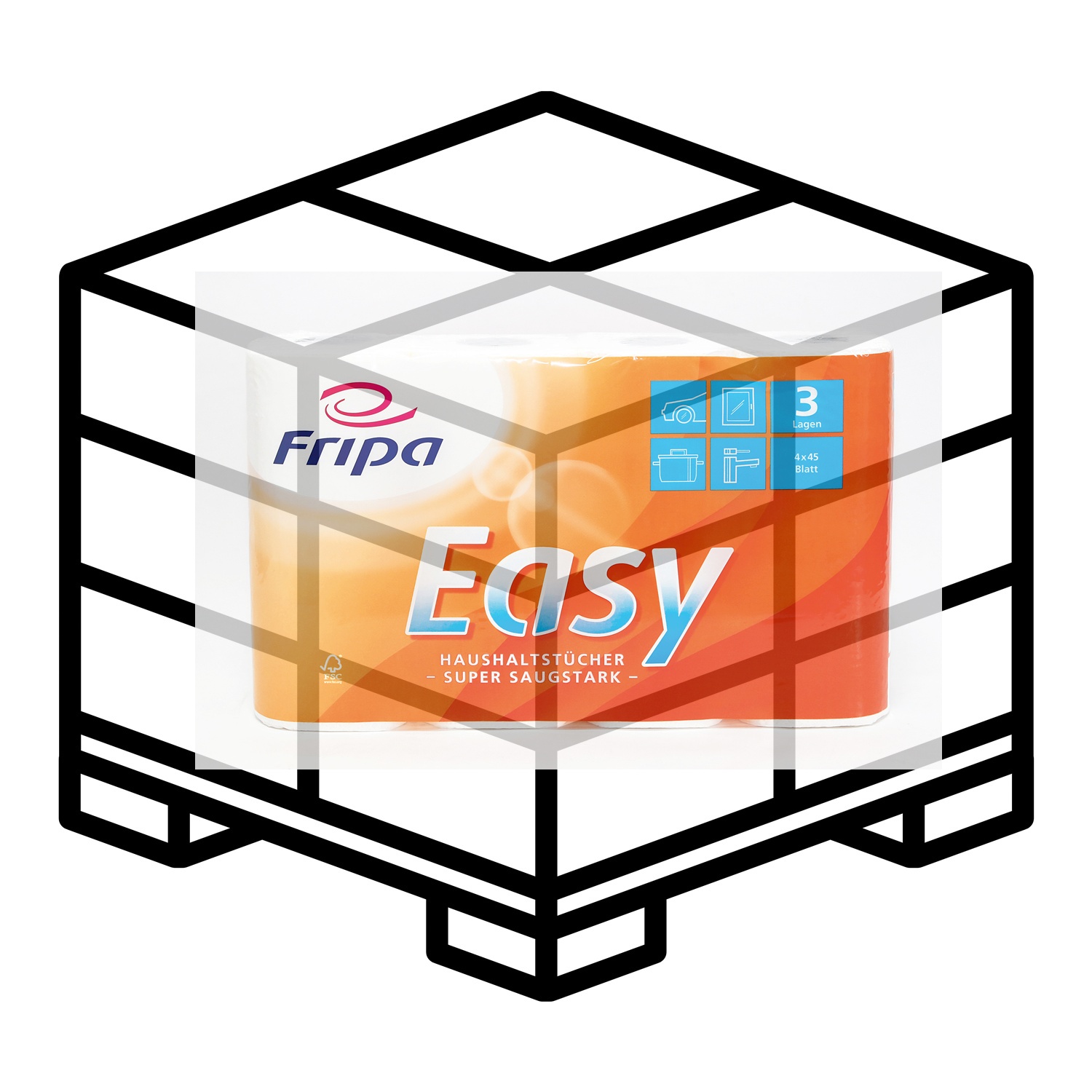 Fripa Easy Küchenrolle, Haushaltstücher 3-lagig, 45 Blatt/Rolle - 1 Palette 672 Rollen