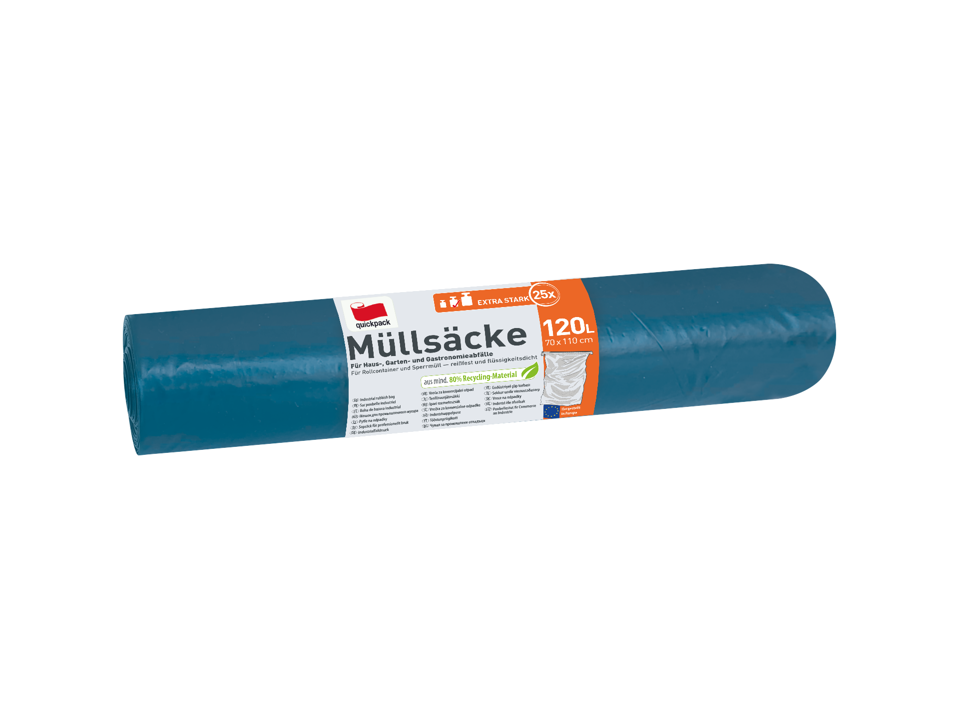 LDPE Müllsack extra stark 120 Liter blau, 10 Rollen (250 Stk.)