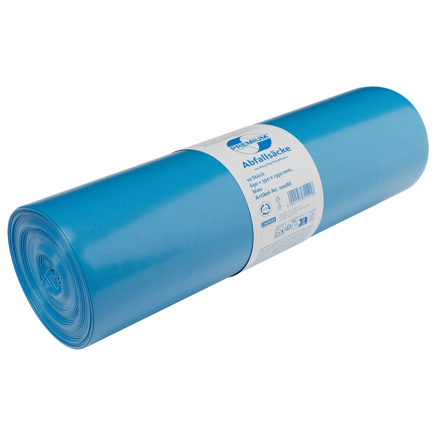 DEISS PREMIUM® Abfallsäcke LDPE 240 Liter Müllsäcke, blau, 1 Karton, 10 Rollen 100Stk.