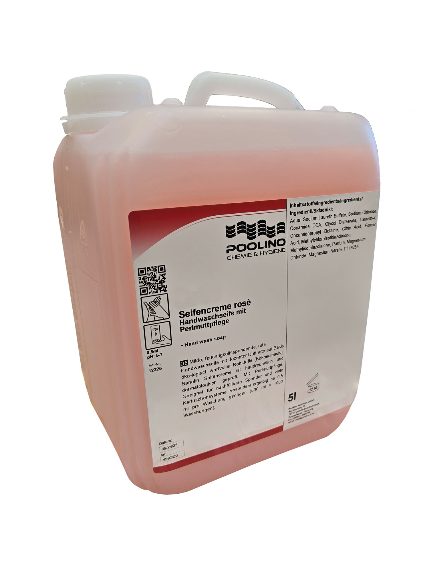 Seifencreme mild, rose, zum Nachfüllen, im 5 l Kanister