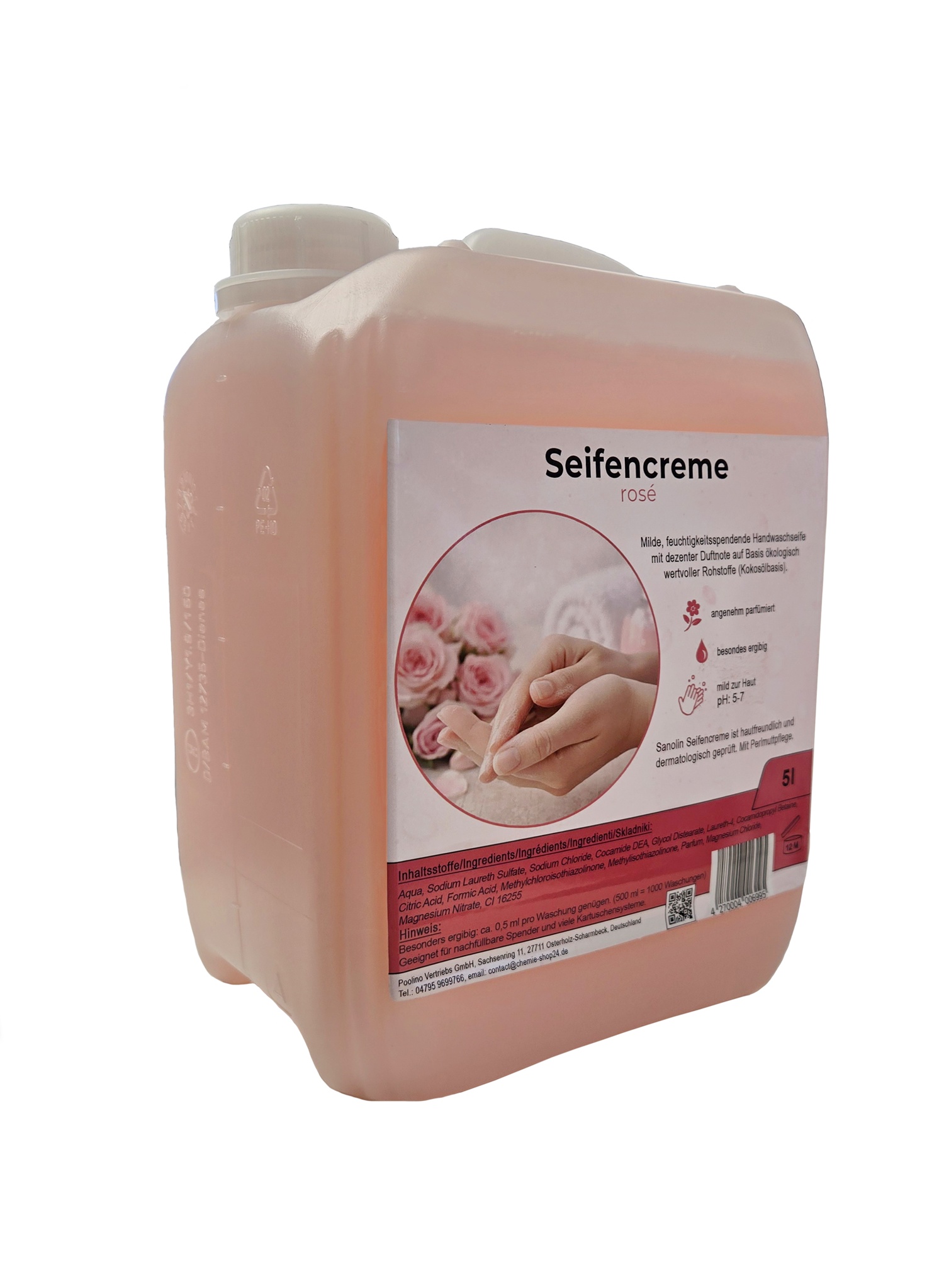 Seifencreme mild, rose, zum Nachfüllen, im 5 l Kanister